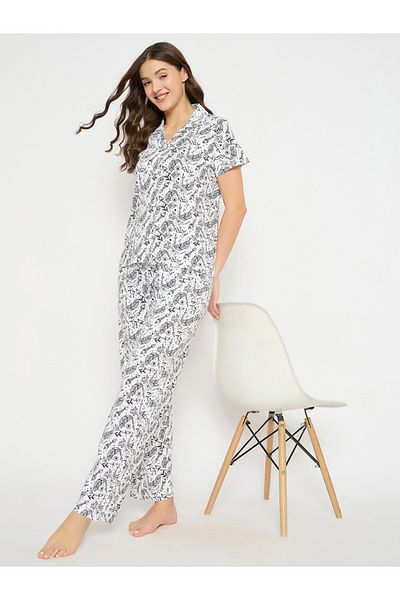 Clovia By Styli All-Over Print Cotton Shirt and Pyjama Set