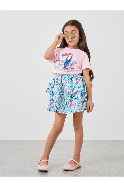 Styli Graphic Print T-Shirt and Tiered Skirt Set