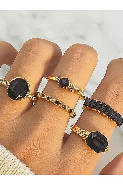 Styli Set of 5 - Embellished Black Gem Rings