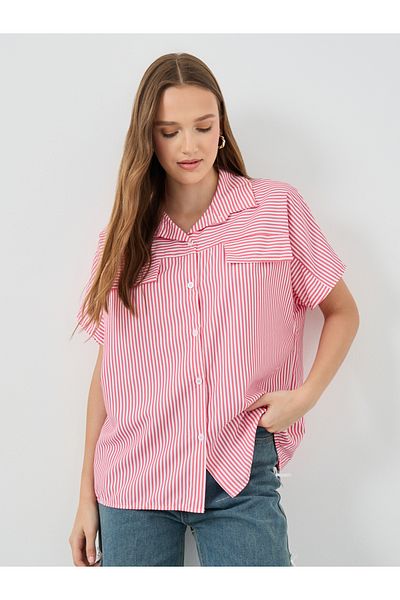Styli Striped Short Sleeve Regular Fit Shirt with Flap Detail
