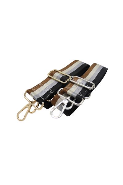 Anatolia Coffee-Gray-White-Black Striped Polyester Adjustable Bag Shoulder Strap 4 Cmx120 cm