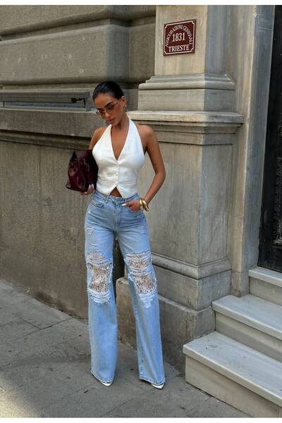 elvince butik Tasarım Tül Detay Wide Leg