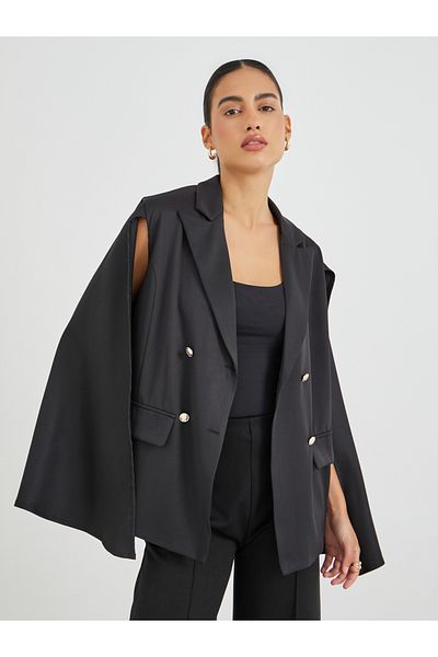 Styli Regular Fit Double Breasted Cape Sleeve Blazer
