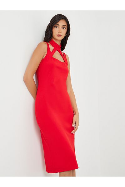 Styli Halter Neck Strappy Bodycon Midi Dress