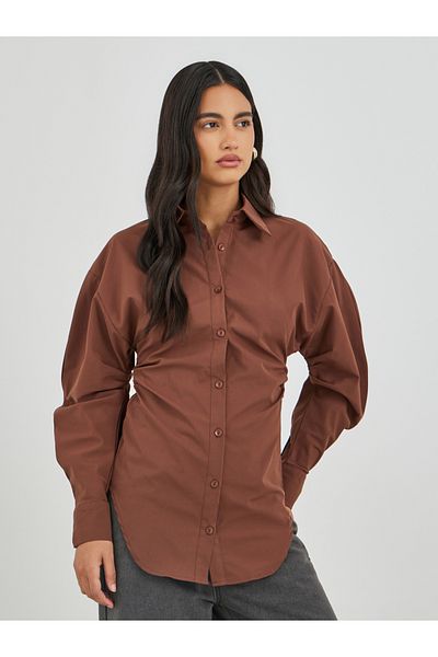 Styli Solid Slim Waist with Gathered Detail Shirt