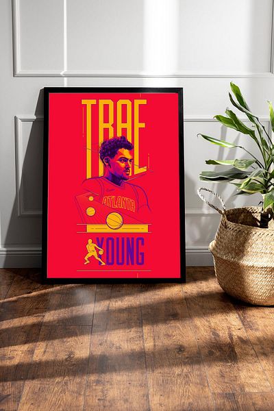 Saturn Trae Young Framed Painting - Basketball Nba Poster Painting