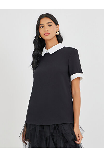 Take Two By Styli Color Block Short Sleeve Blouse