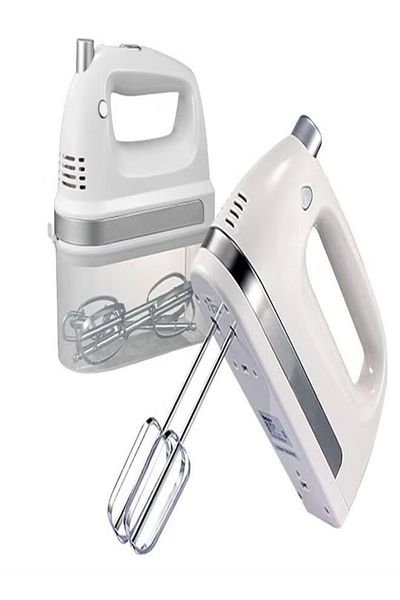DLC 5-Speed Electric Hand Mixer with Dough Hooks & Beaters + Storage Box –(White)