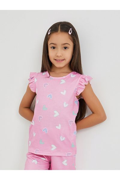 Styli All-Over Print Ruffled Sleeve T-Shirt and Shorts Pyjama Set