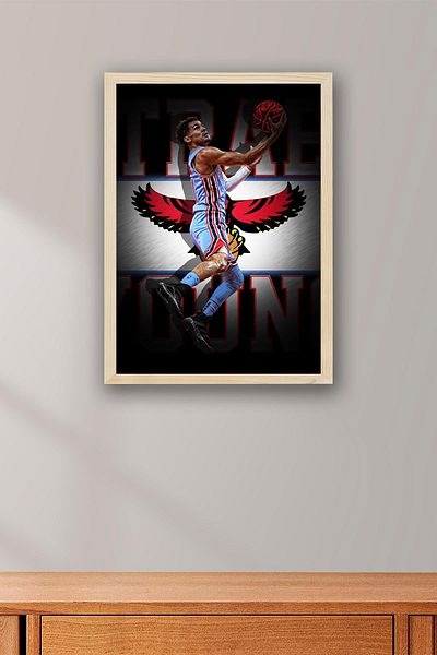 Saturn Trae Young Framed Painting - Atlanta Hawks Nba Poster Painting