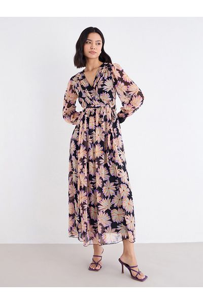 Styli Floral Print Balloon Sleeve A-Line Maxi Dress
