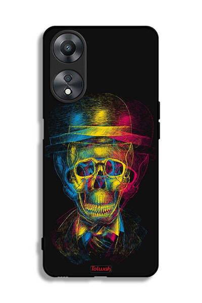 Tolwak غطاء حماية لهاتف Oppo A58 5G بتصميم جمجمة وقبعة ملونة وفن خيالي