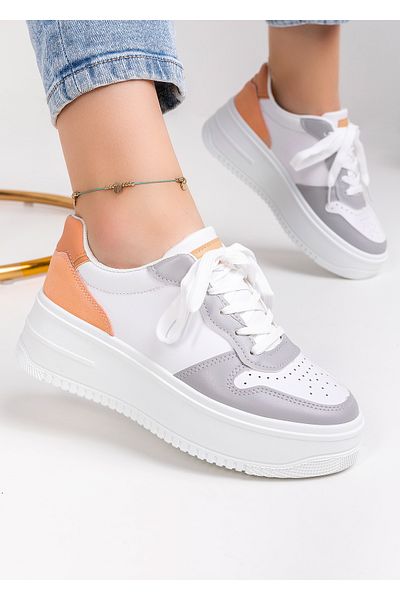 starlike Women's white sports shoes with gray and pink A078