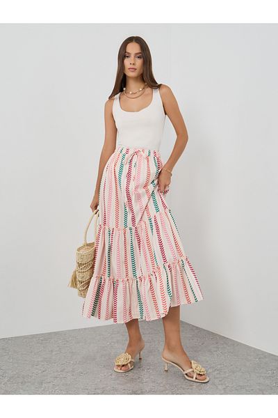 Styli High Rise Striped Tiered Maxi Skirt