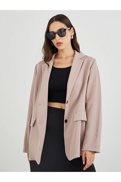 Styli Solid Notch Label Buttoned Blazer
