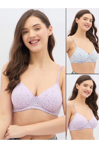 Clovia By Styli Set of 2 - Padded Non-Wired Full Coverage Floral Print T-Shirt Bra