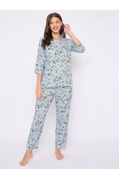 Clovia By Styli Floral Print Notch Neck Top and Pyjama Set