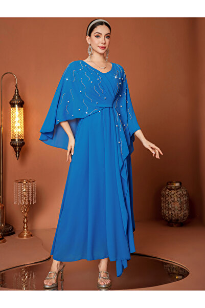 Take Two By Styli Embellished Twist Front Cape Sleeve Maxi Dress