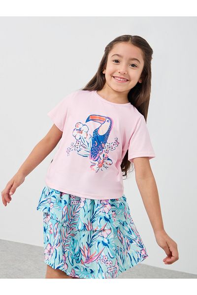 Styli Graphic Print T-Shirt and Tiered Skirt Set