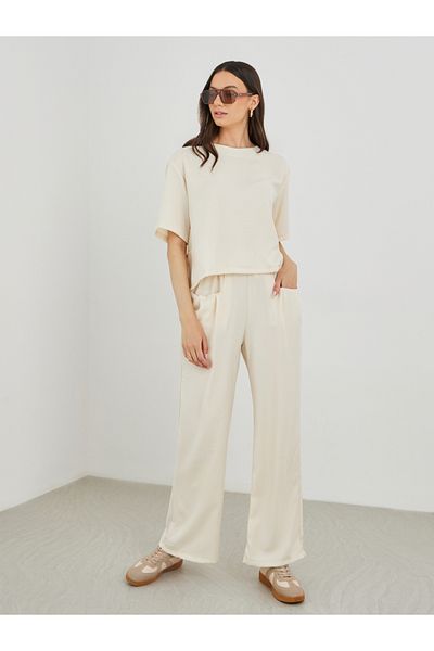 Styli Solid Short Sleeve Top and Loose Fit Pants Co-Ords