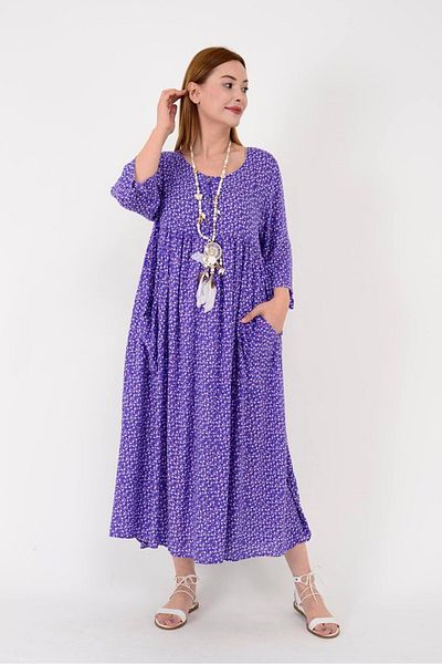 Butik Ayseba Park Moda Crispy Flower Pattern Long Pocket Dress