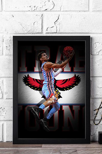 Saturn Trae Young Framed Painting - Atlanta Hawks Nba Poster Painting