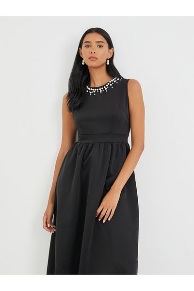 Take Two By Styli Embellished Round Neck Sleeveless Midi Dress