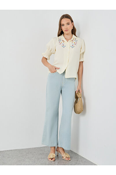 Styli Solid Mid Rise Wide Leg Jeans