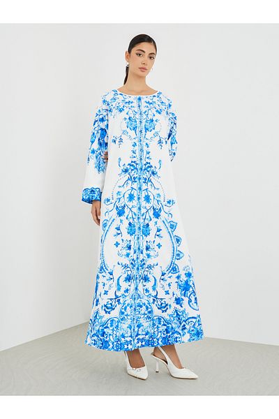 Styli Placement Print V-Neck A-Line Jalabiya