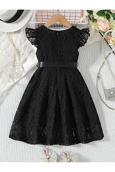 Take Two By Styli Lace Ruffled Sleeve Bow Detail Knee Length Dress