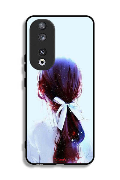 Tolwak غطاء حماية لهاتف Honor 90 بتصميم ربطة شعر مع رباط شعر وفن فتاة