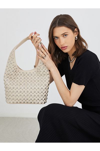 Styli Studded Hobo Bag with Snap Closure