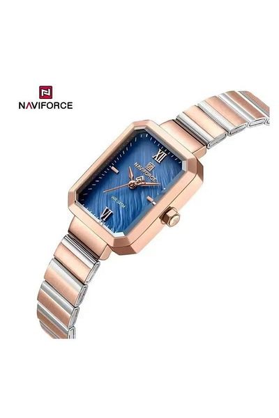 Naviforce Women's Luxury Rectangular Watch – Rose Gold & Blue Stainless Steel Waterproof Elegant Design