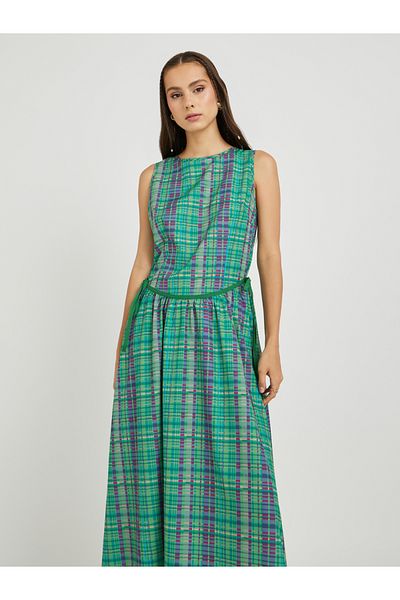 Styli Checked Print Sleeveless Maxi Dress