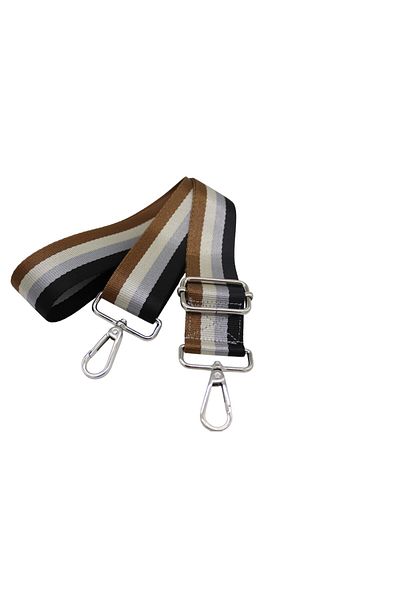 Anatolia Coffee-Gray-White-Black Striped Polyester Adjustable Bag Shoulder Strap 4 Cmx120 cm