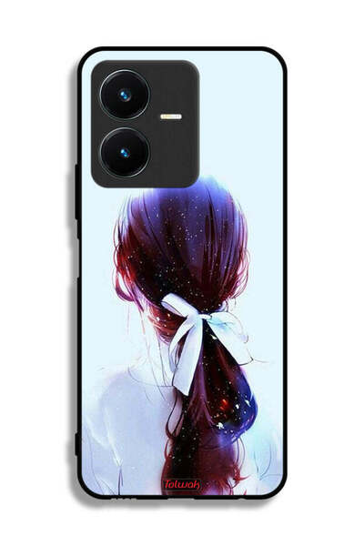 Tolwak غطاء حماية Vivo Y22 بتصميم ربطة شعر مع رباط شعر وفن فتاة