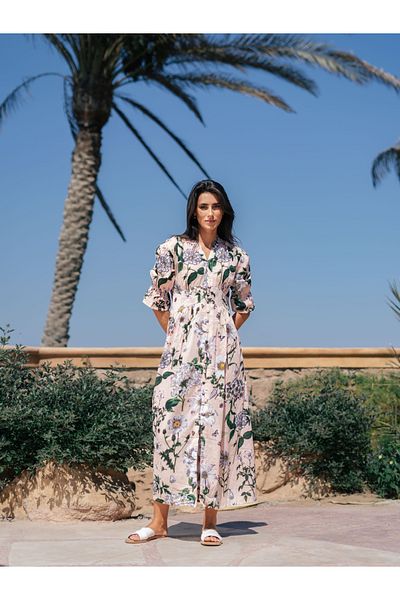 Sanskrutihomes By Styli Floral Printed Cotton Maxi Dress with Button Detail