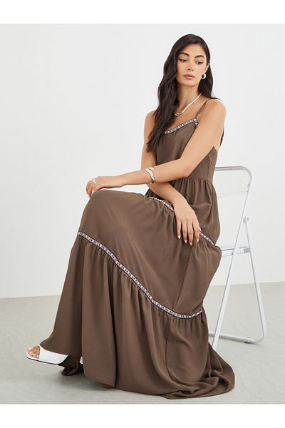 Styli Solid Strappy Tiered Maxi Dress