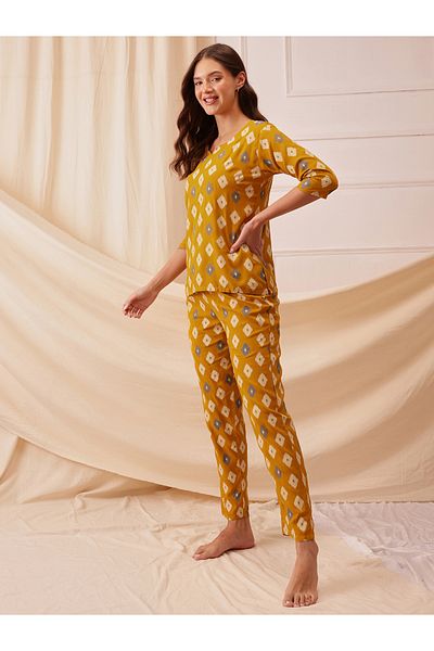 Clovia By Styli All-Over Print Notch Neck Top and Pyjama Set