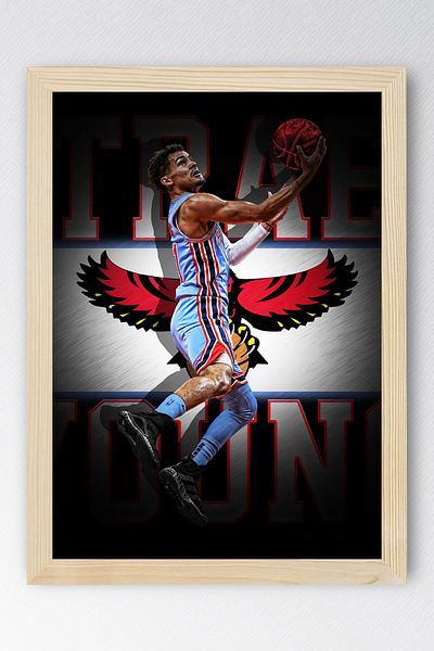 Saturn Trae Young Framed Painting - Atlanta Hawks Nba Poster Painting