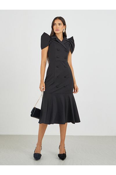 Styli Solid Short Sleeves Mermaid Hem Midi Dress
