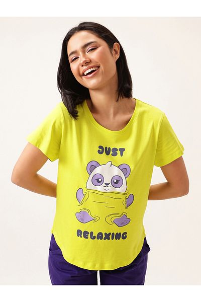Clovia By Styli Graphic Print Short Sleeve Cotton T-Shirt and Drawstring Pyjama Set
