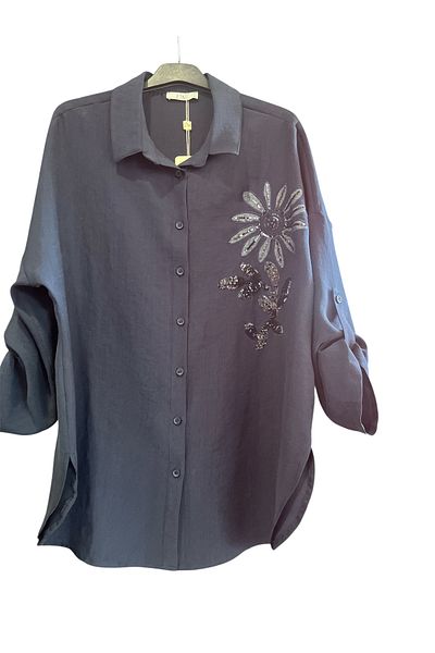 LİM Plus Size Floral Applique Shirt
