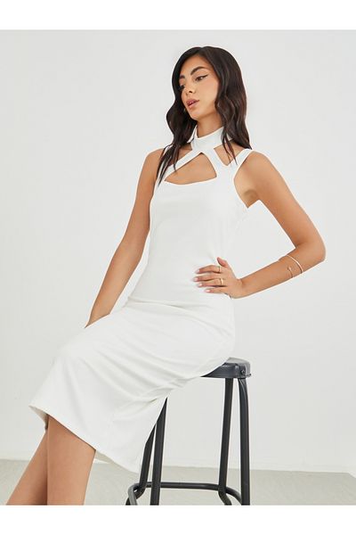 Styli Halter Neck Strappy Bodycon Midi Dress