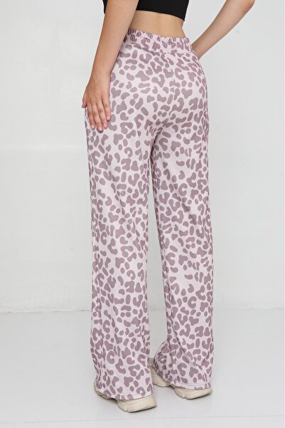 lzv Women's Patterned Ottoman Fabric Palazzo Trousers