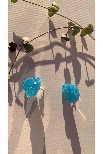 MISS GOLDEN Shiny Sea Blue Colored Crystal Shape Epoxy Earrings with Silver Accessories Handmade Gift