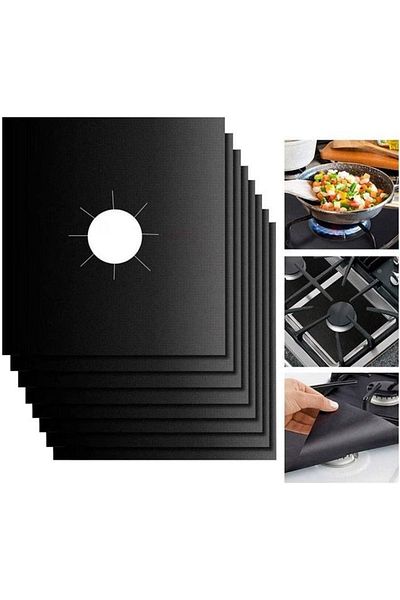Welora Set of 4 pieces of Teflon protective covers for stove or hob, Reusable - Black