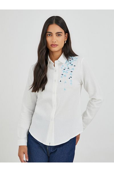 Styli Floral Embroidered Buttoned Shirt