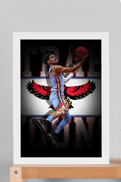 Saturn Trae Young Framed Painting - Atlanta Hawks Nba Poster Painting