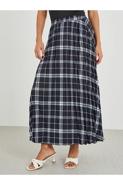Styli Checked A-Line Midi Skirt